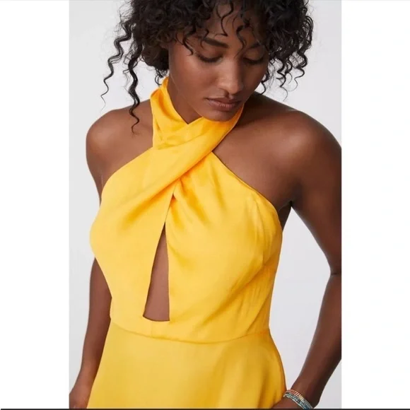 Anthropologie Farm Rio Halter Cutouts Maxi Dress Back Open Yellow Size XS  NWT